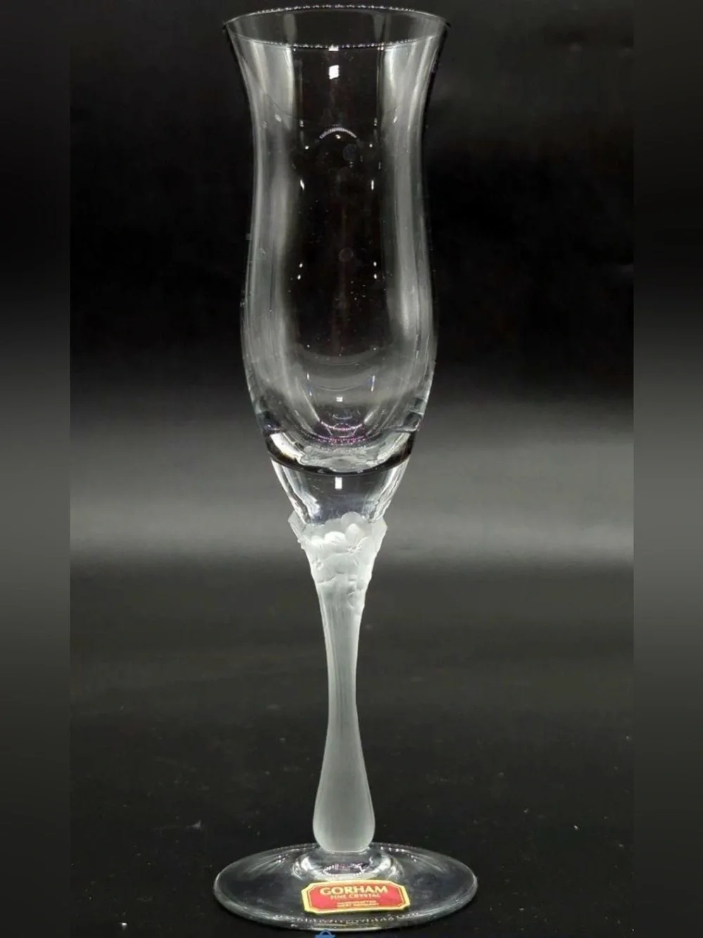 Set Of 4 Elegant Gorham Crystal Champagne Flutes Featuring Frosted Floral Design